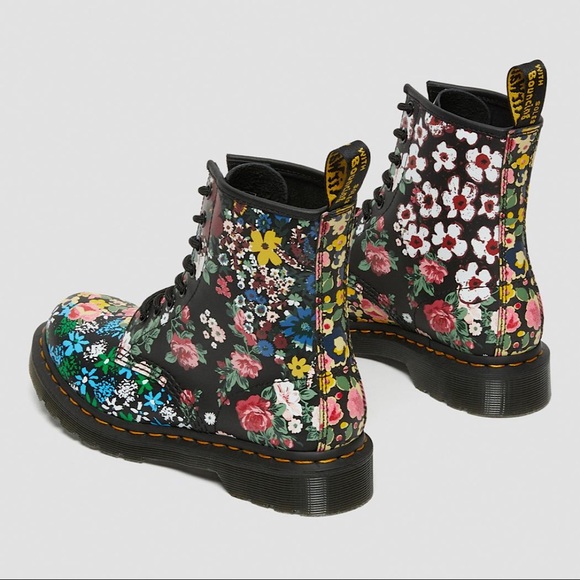 SOLD OUT Dr Martens 1460 Pascal Floral Mash Up Lace Up Black Combat Boots Sz 9 - Picture 6 of 13